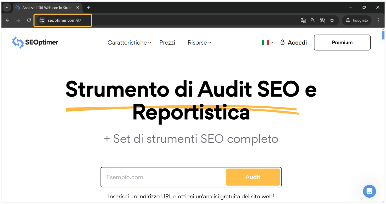 SEOptimer Italian website example